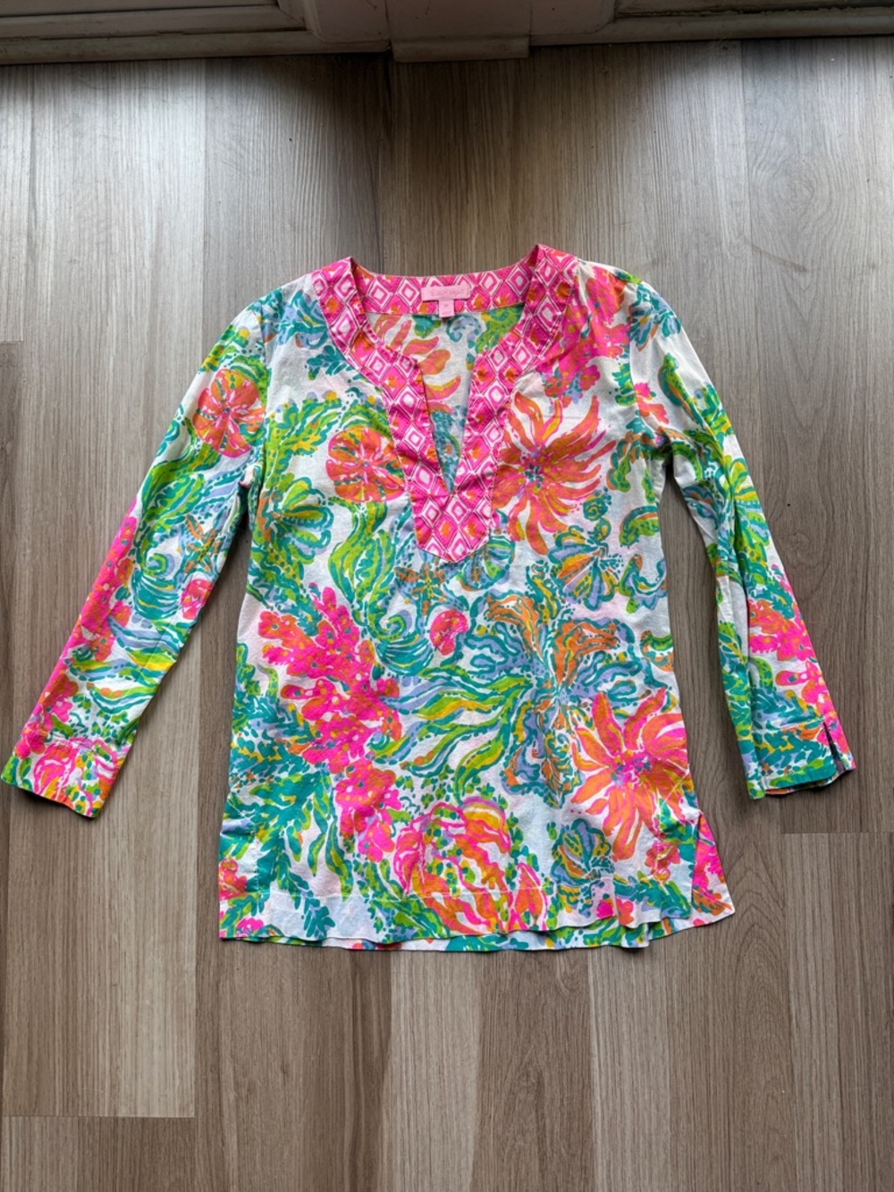 Lilly Pulitzer Pink, Orange & Green Floral V-Neck Tunic
